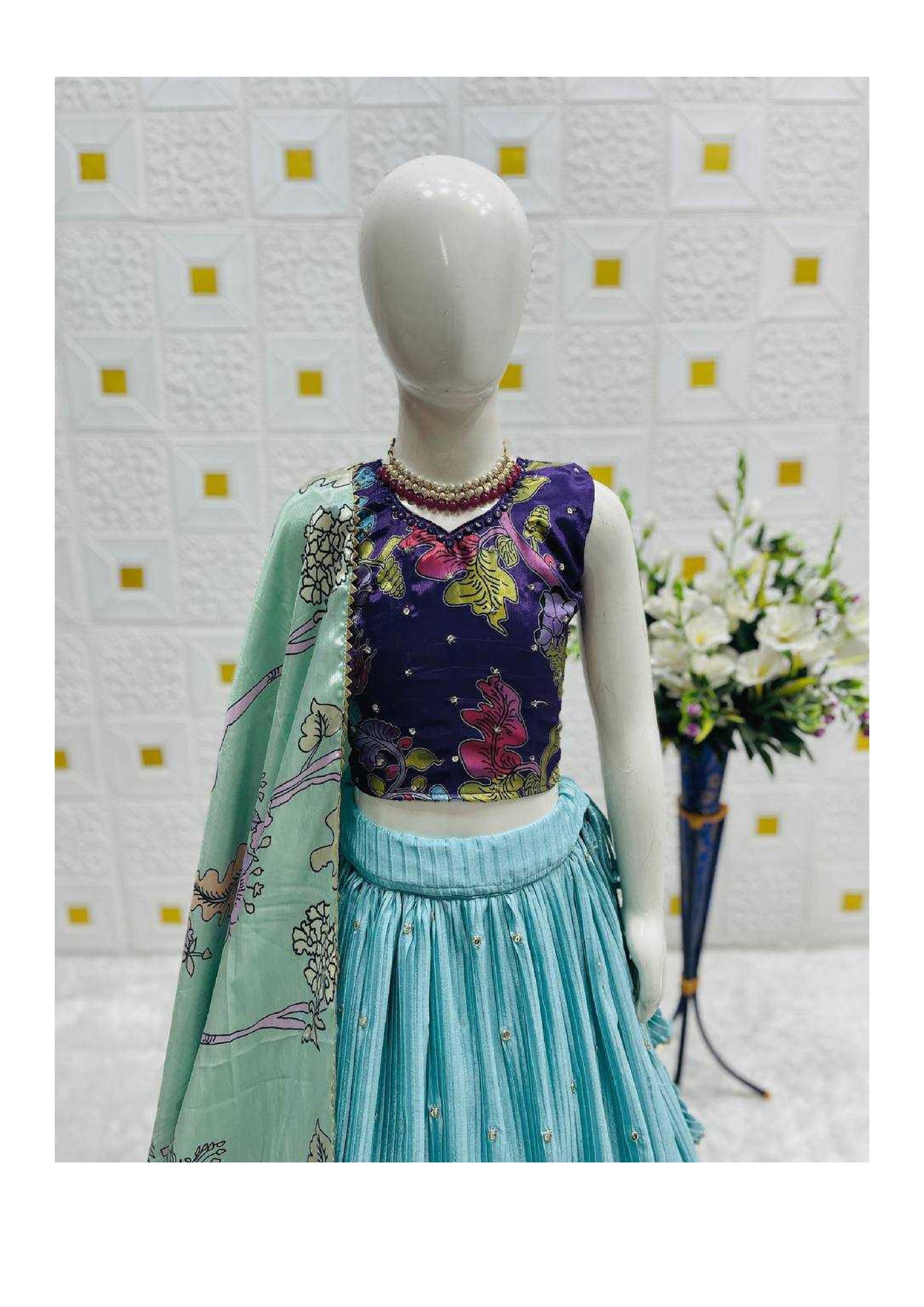 Chinon Silk Kids Wear Kids Lehenga Embroidered Frock Kids Ghagra Choli