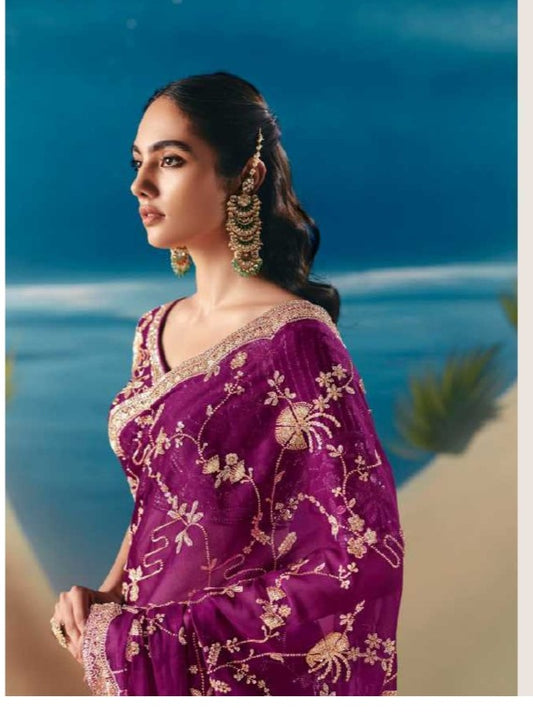 Premium Silk Kimora Chandani  Designer Saree – Party Wear