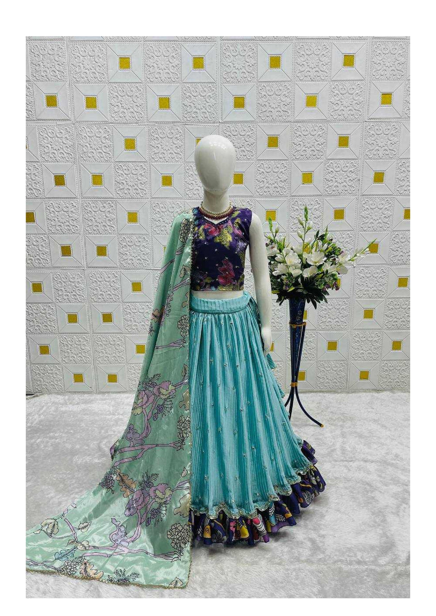 Chinon Silk  Kids Wear Kids Lehenga Embroidered Frock Kids Ghagra Choli