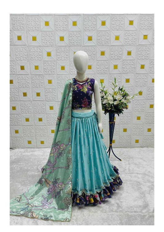 Chinon Silk  Kids Wear Kids Lehenga Embroidered Frock Kids Ghagra Choli