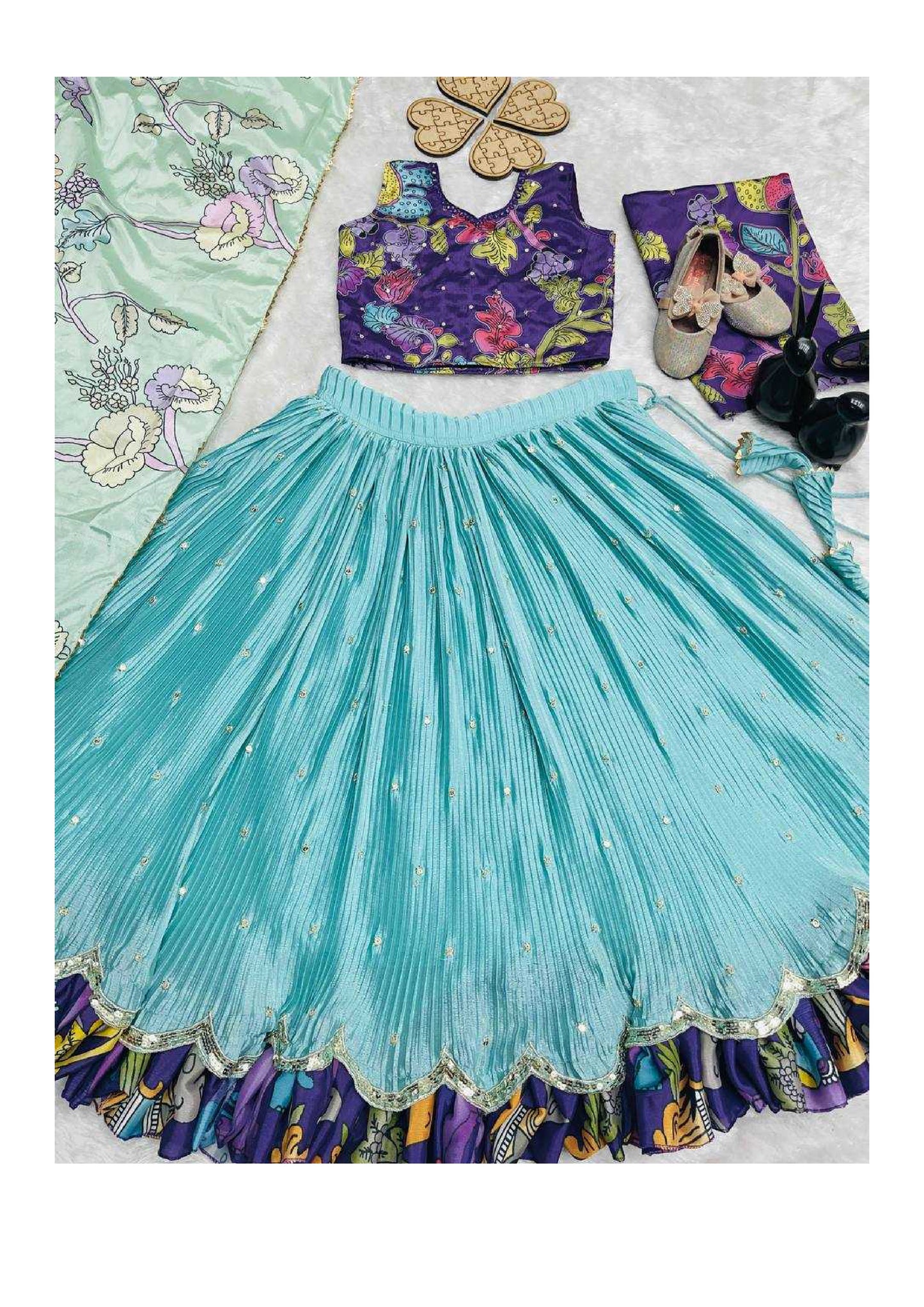 Chinon Silk  Kids Wear Kids Lehenga Embroidered Frock Kids Ghagra Choli