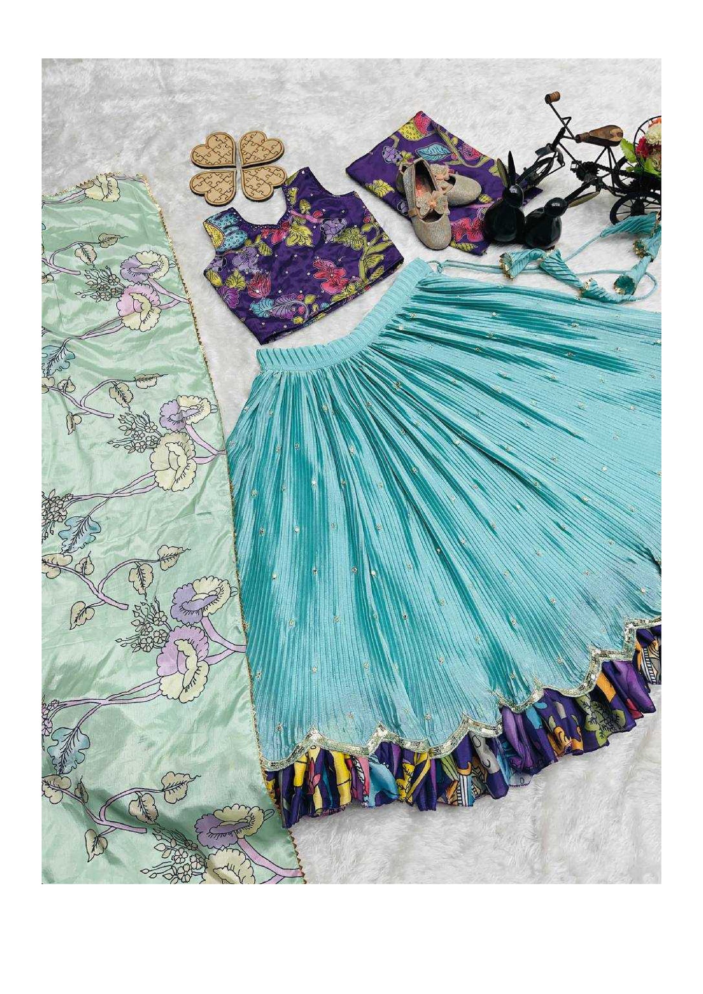 Chinon Silk  Kids Wear Kids Lehenga Embroidered Frock Kids Ghagra Choli