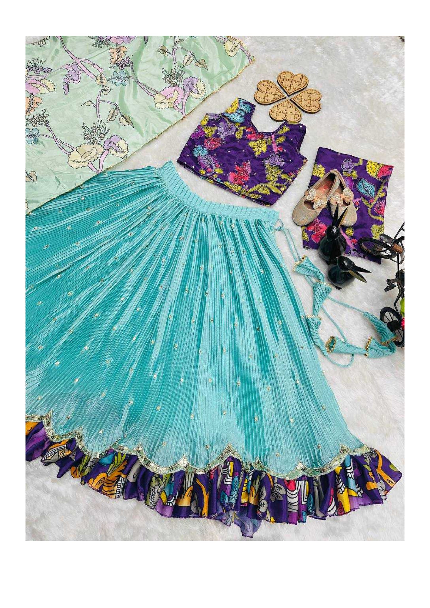 Chinon Silk  Kids Wear Kids Lehenga Embroidered Frock Kids Ghagra Choli