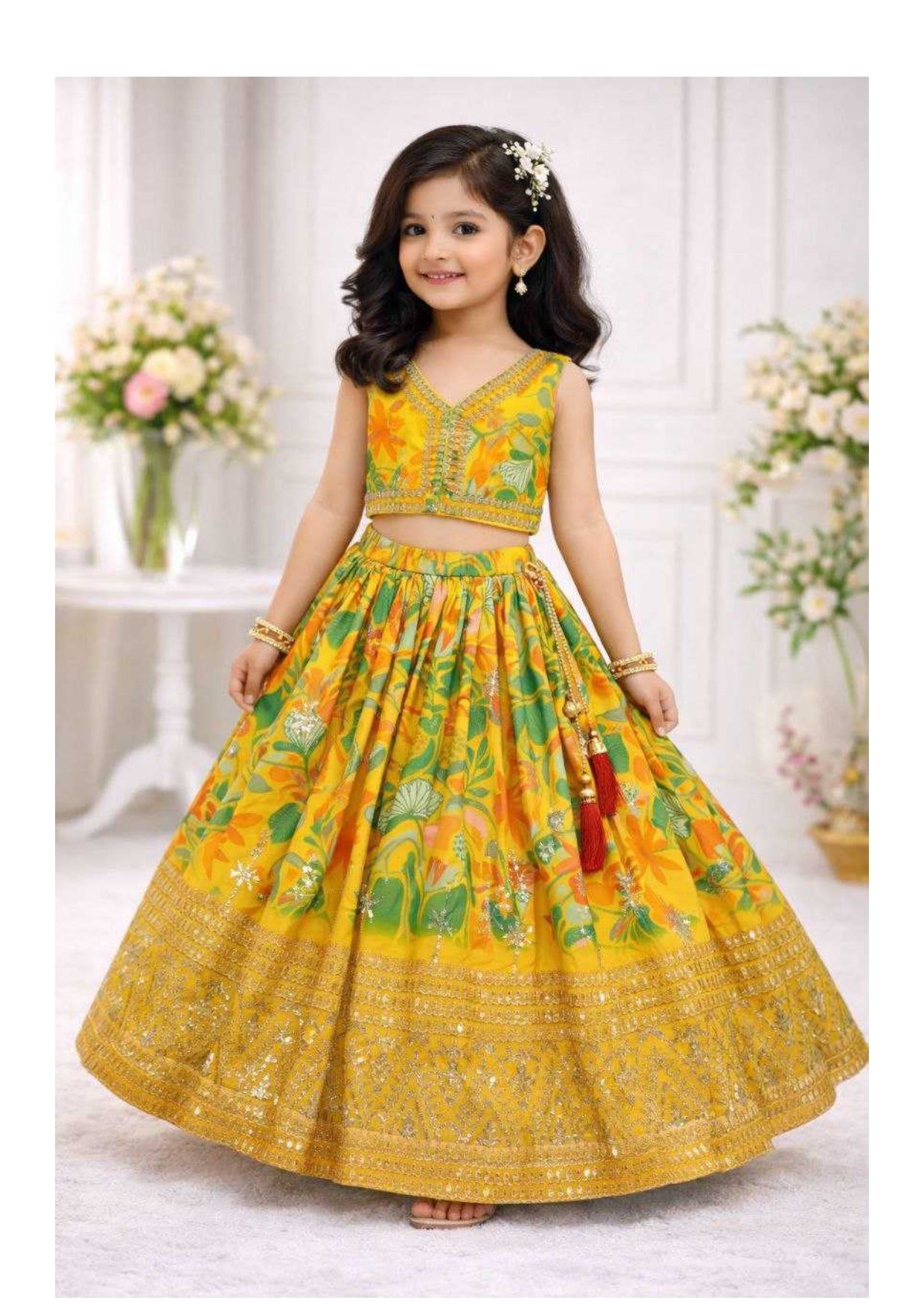 Faux Georgette Sequins Kids Lehenga – Embroidered Traditional Frock