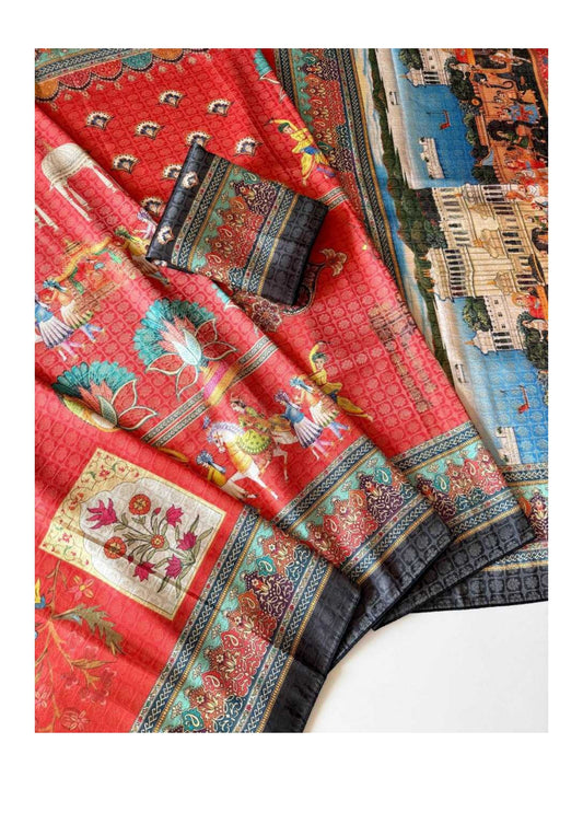 Jacquard Designer Printed Traditional Saree