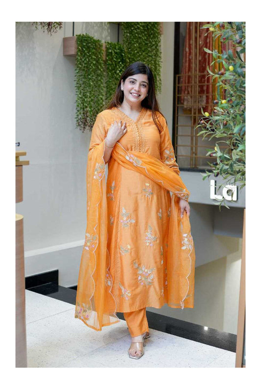 MANORAMA Pure Muslin Embroidery Handwork Kurta Set | Party Wear |