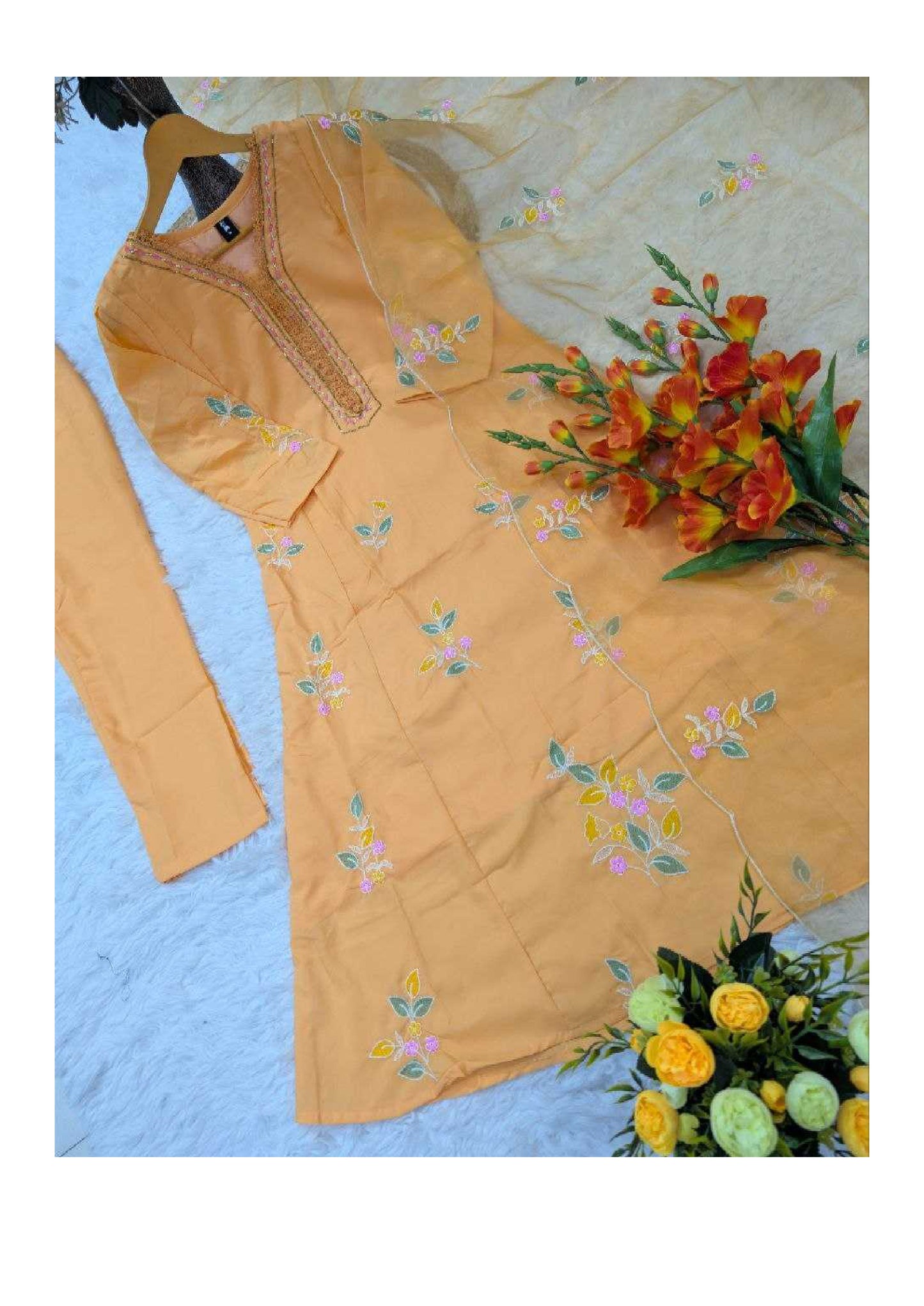 MANORAMA Pure Muslin Embroidery Handwork Kurta Set | Party Wear |