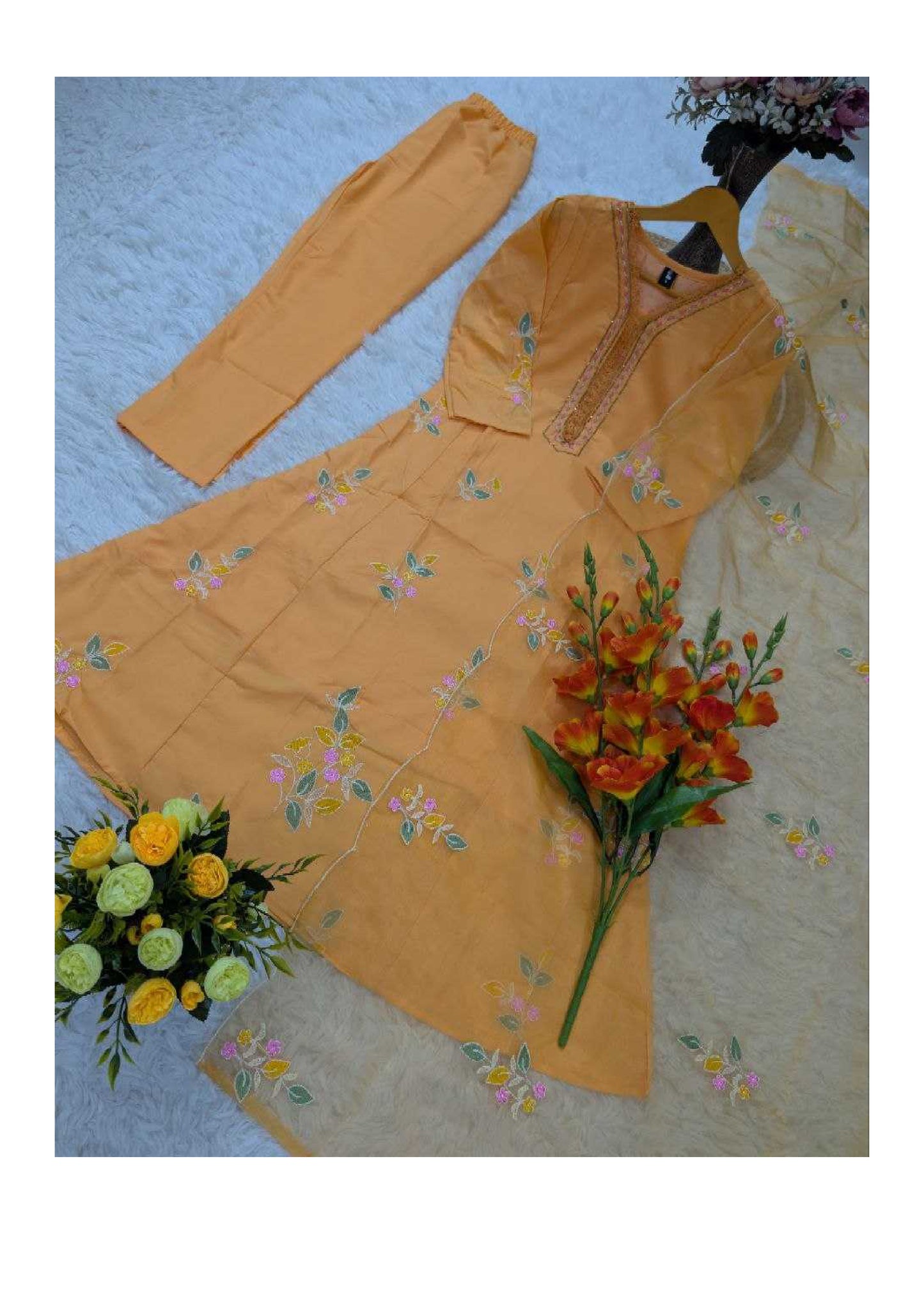 MANORAMA Pure Muslin Embroidery Handwork Kurta Set | Party Wear |